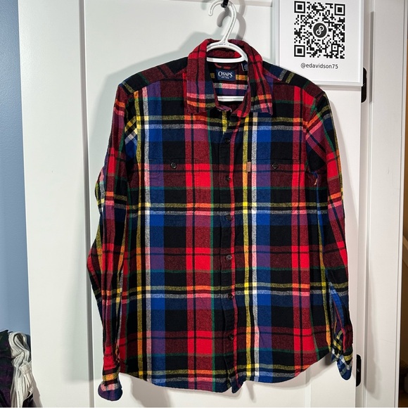 CHAPS heavy weight plaid button up shirt gorgeous plaid rich colours - Picture 1 of 12